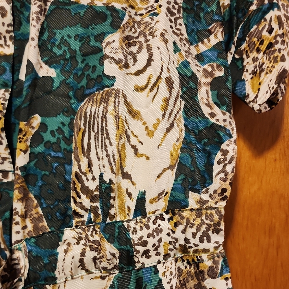 Maeve Teal and White Animal-Print Shirt Dress Medium - Picture 5 of 12